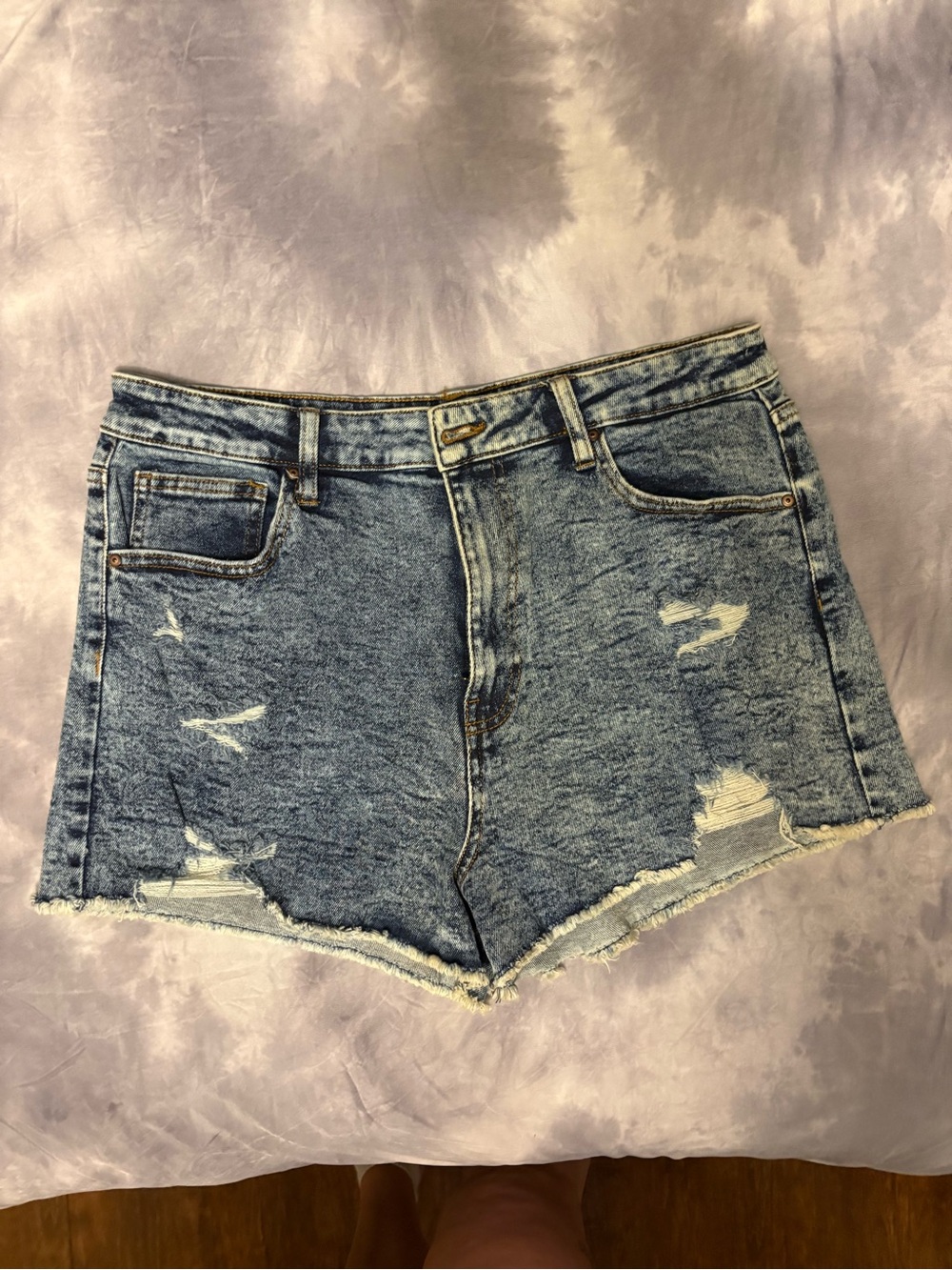 No Boundaries Distressed Light Blue High-Rise Jean Shorts